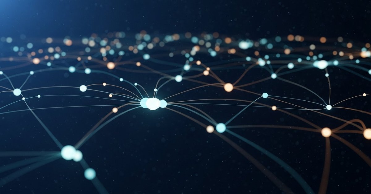 Technology infrastructure and digital architecture with interconnected systems and data flows