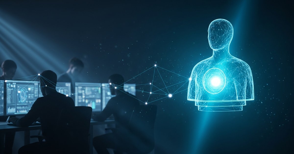 Technology infrastructure and digital architecture with interconnected systems and data flows