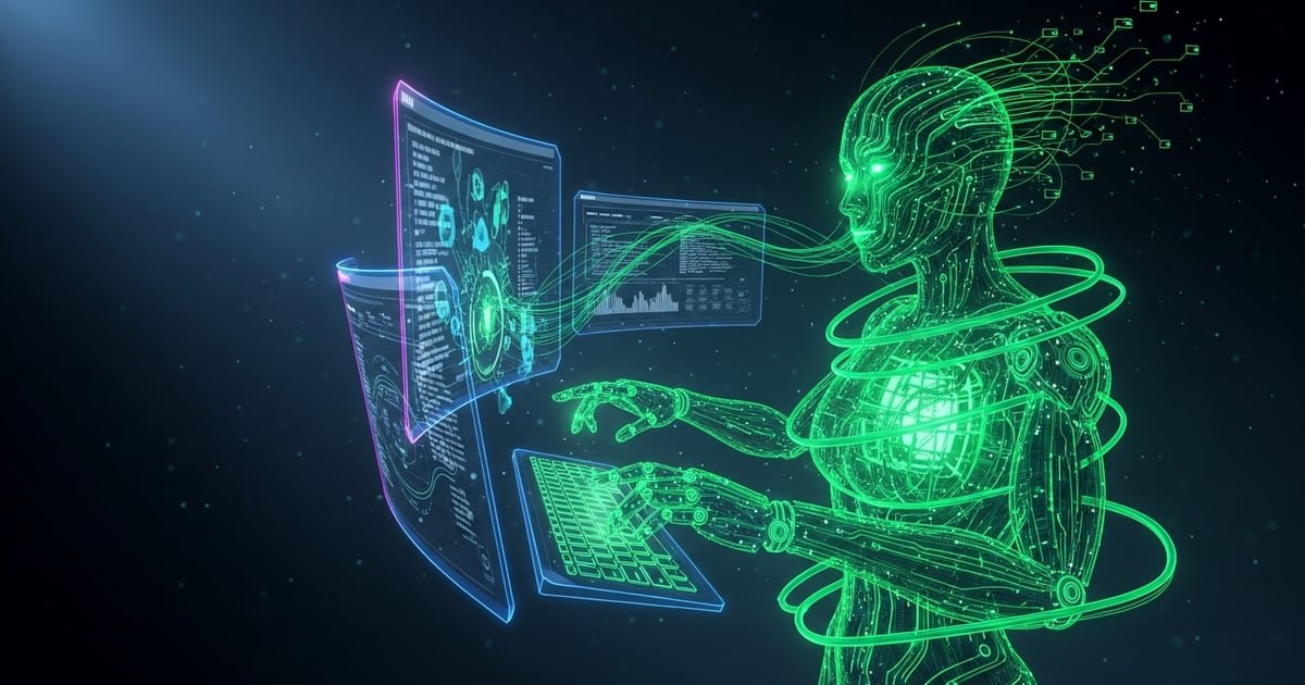 Advanced neural network architecture with semantic pathways glowing in emerald green and cyan