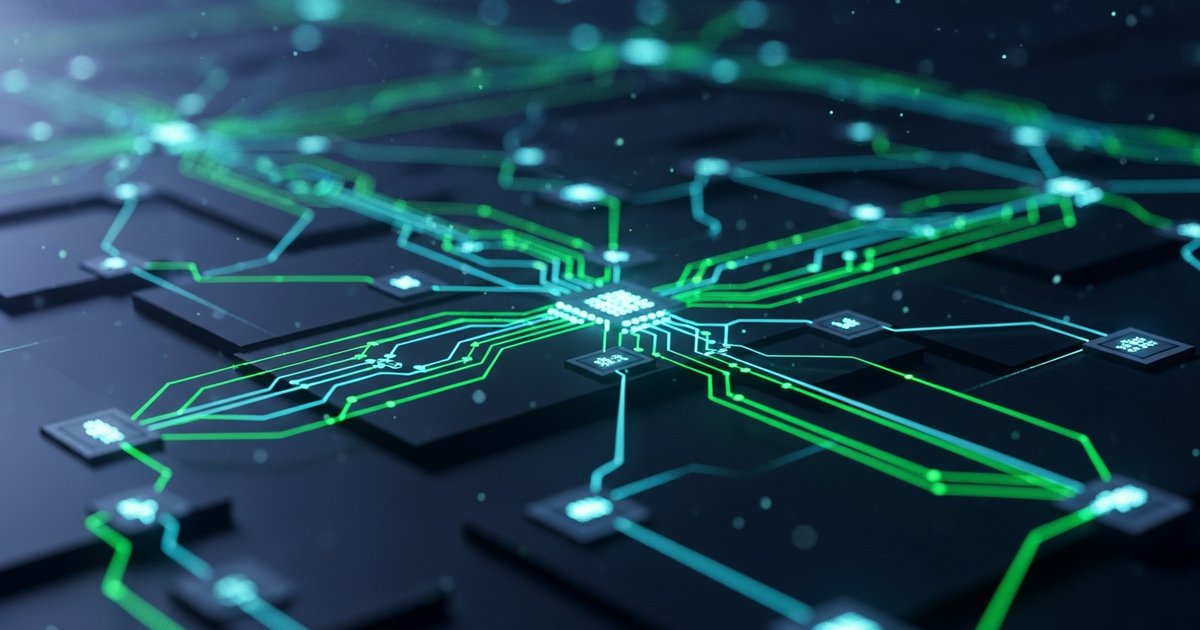 An intricate neural network pathway glowing in emerald and cyan neon, depicting multi-step reasoning and advanced AI model architecture.